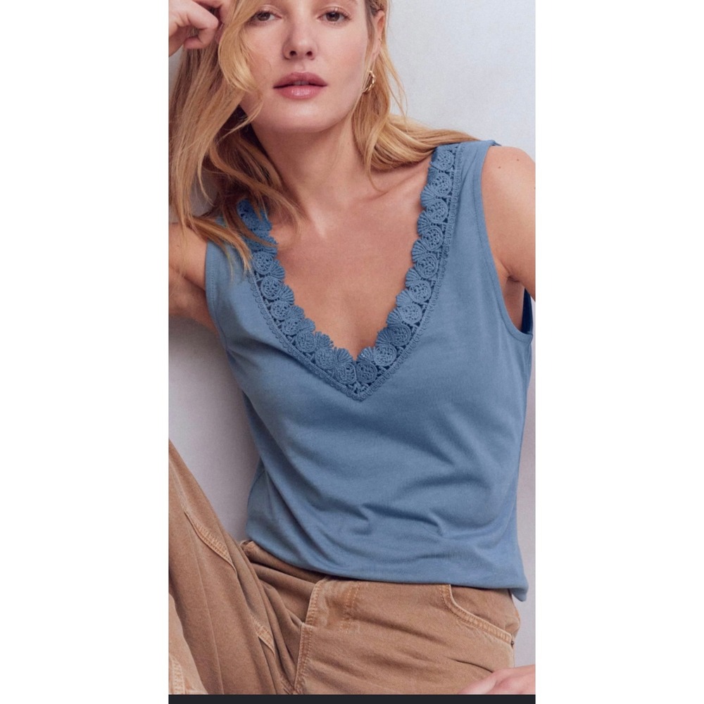 Boden Super Soft V Neck Trim Vest in Captains Blue Size 12